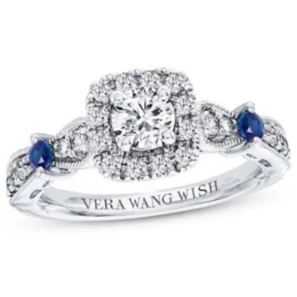 BAND SOLD!!14K WHITE GOLD VERA WANG DIAMOND & SAPPHIRE WISH 2 PC BRIDAL SET S: 5 - Picture 12 of 16